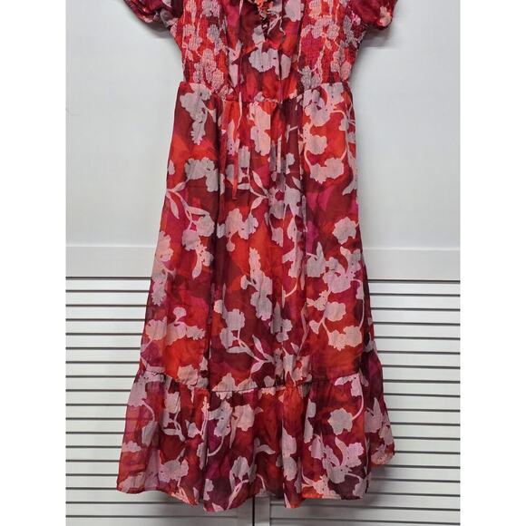 Torrid Dress Women's Size 0X Vibrant Color Midi Cotton Clip Dot Lace Up Smocked - Picture 3 of 7